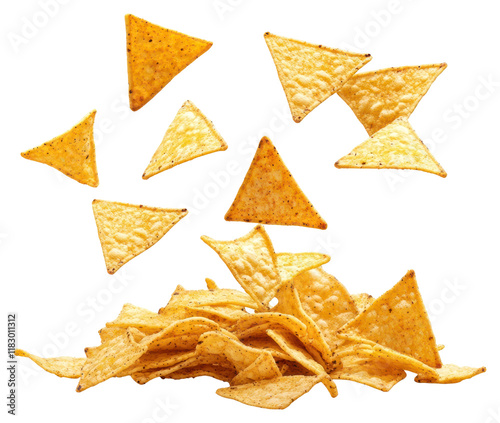 PNG Falling triangular tortilla chips nachos snack food.