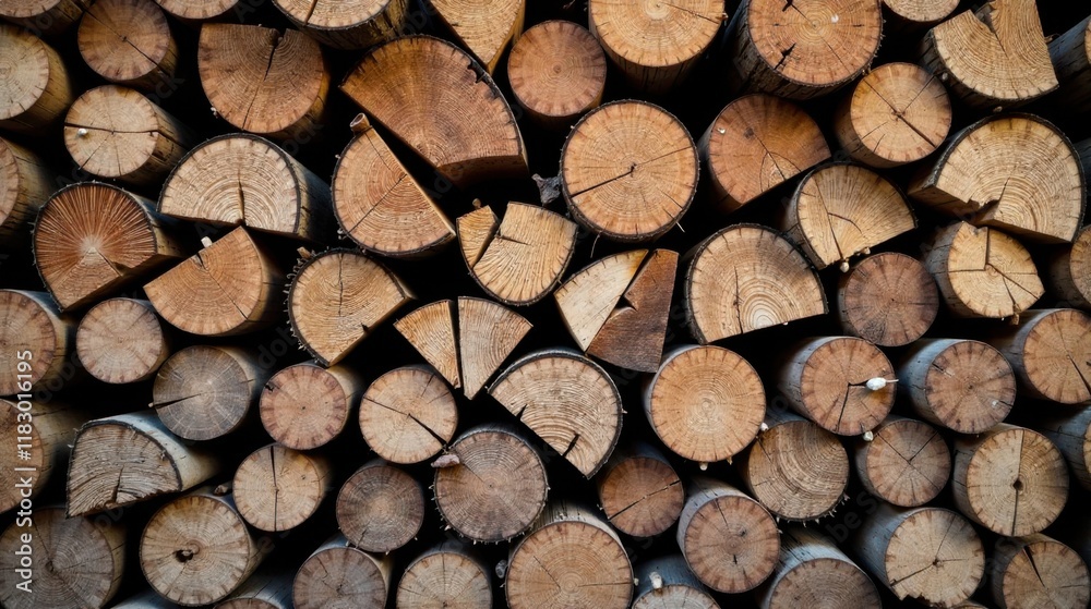 A Stack of Rustic, Round Wooden Logs, Showing Natural Grain and Texture A Stack of Rustic, Round Wooden Logs, Showing Natural Grain and Texture