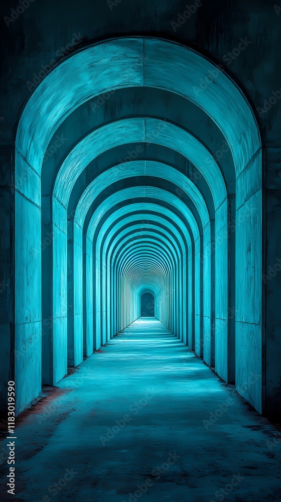 Fototapeta premium Digital technology blue and white lines corridor poster background