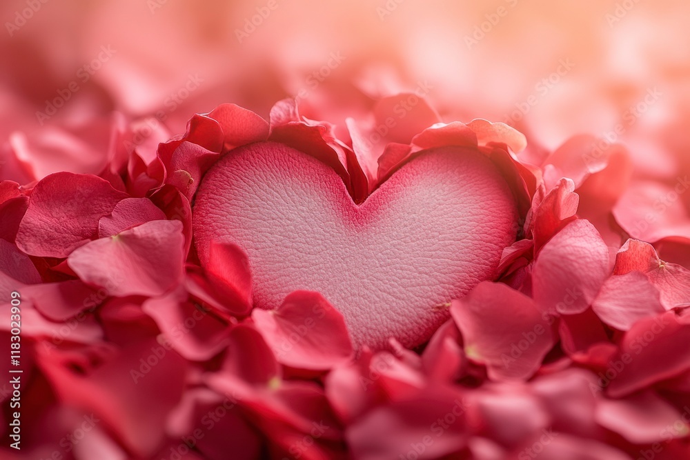 Obraz premium Heart Shaped Object Surrounded by Soft Pink Petals Creates a Cozy Romantic Atmosphere for Valentine's Day Celebrations and Love-Themed Projects