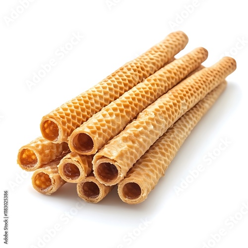 Tasty wafer roll sticks isolated on white background photo