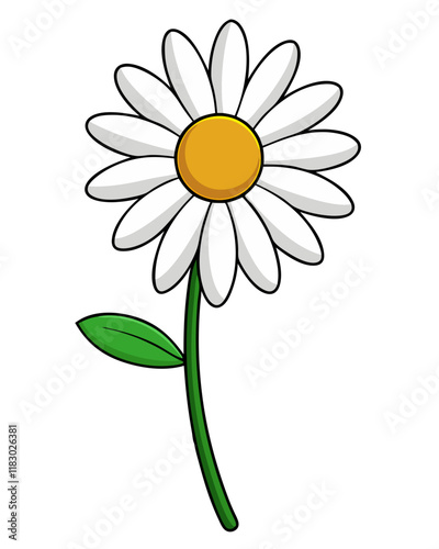 Daisy Vector Illustration with Black Outline, Elegant Floral Design