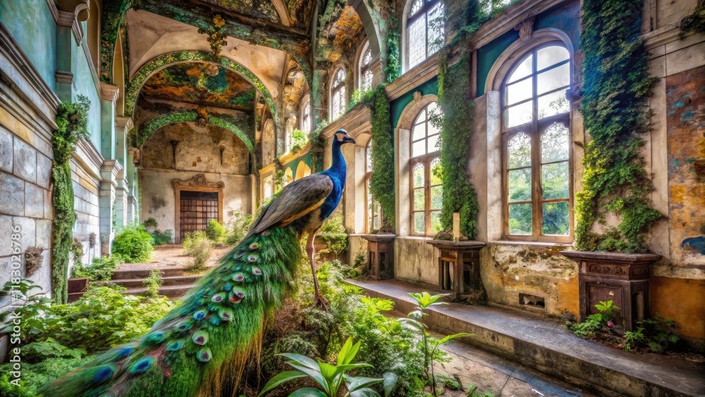 Fototapeta premium Warsaw Royal Baths Peacock Urban Exploration Photography - Abandoned Palace Beauty