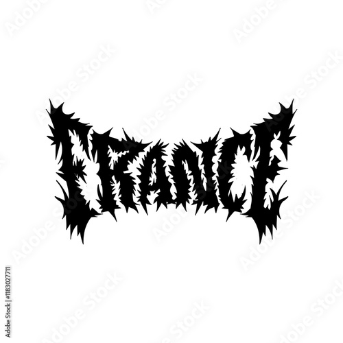 France word with death metal font hand drawing vector isolated on background.