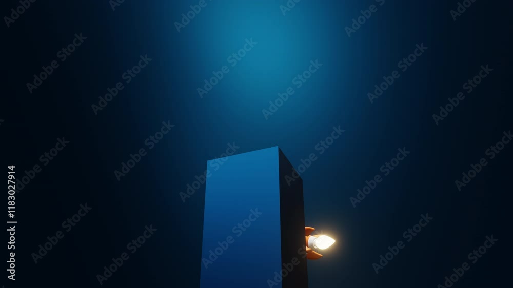 A rocket ascends beside a series of graphs bars, symbolizing growth, progress, and success in technology and finance. against a dark blue background. A rocket ascends beside a series of graphs bars, symbolizing growth, progress, and success in technology and finance. against a dark blue background.
