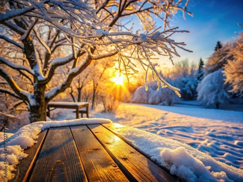 Winter Wonderland Food Photography: Snowy Landscape, Frost, Cold Light, Delicious Treats photo