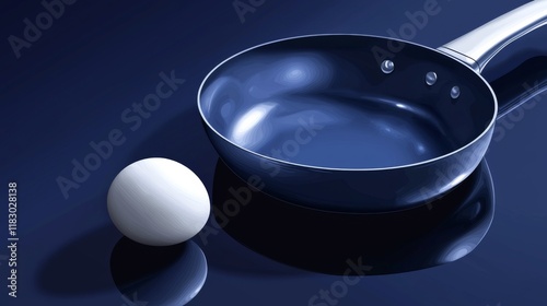 Blue Non Stick Frying Pan and Egg Minimalist Kitchen Still Life Photography