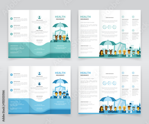 Trifold brochure, pamphlet or triptych leaflet template for promoting family health insurance initiatives, awareness campaigns, or enrollment drives