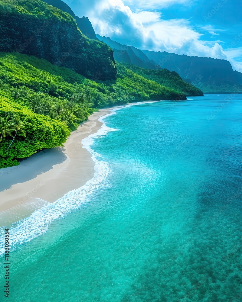Fototapeta premium Serene beach with crystal clear water.