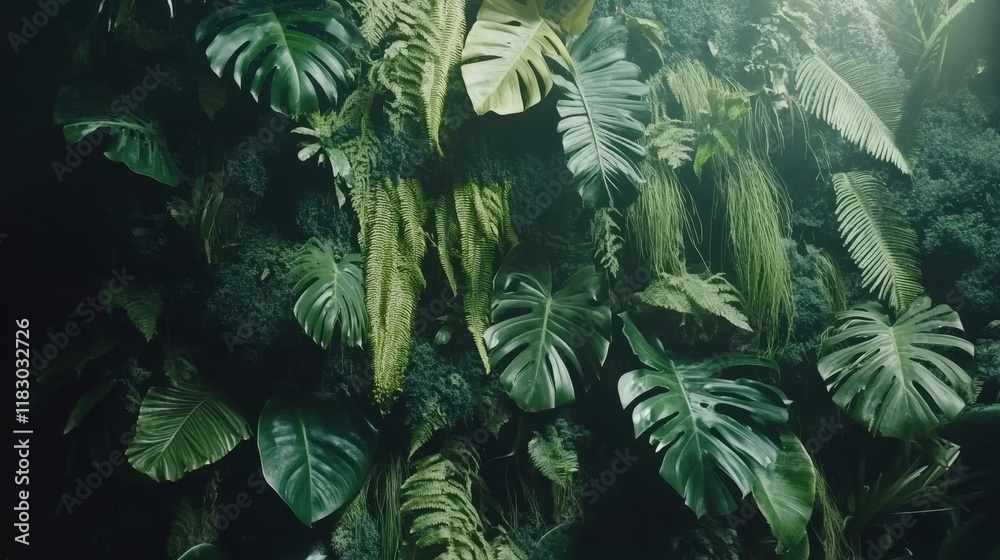 Fototapeta premium Lush Greenery and Vibrant Foliage in a Natural Setting Captivating the Essence of Tropical Flora and Serenity