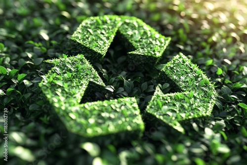 Lush Greenery Forming a Recycle Symbol Representing Sustainability, Eco-Friendly Practices, Nature Conservation, and Environmental Awareness in a Natural Setting