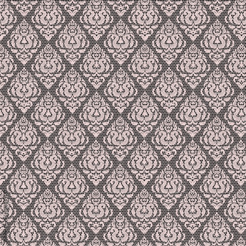 Dark lace-style damask pattern with intricate dots and floral motifs. Seamless ornamental background ideal for textiles, fashion, and luxury designs.
