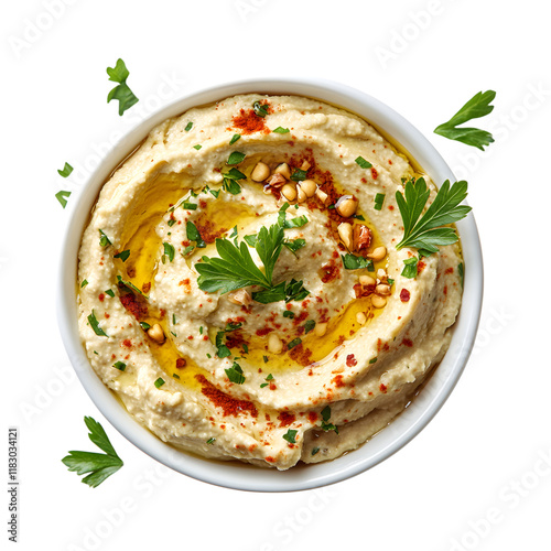 Hummus Dip in a Bowl with Spoon Isolated on Transparent Background