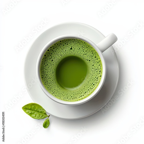 a cup of matcha tea, traditional beverage, minimalist flat design, earthy green tones, isolated on white background