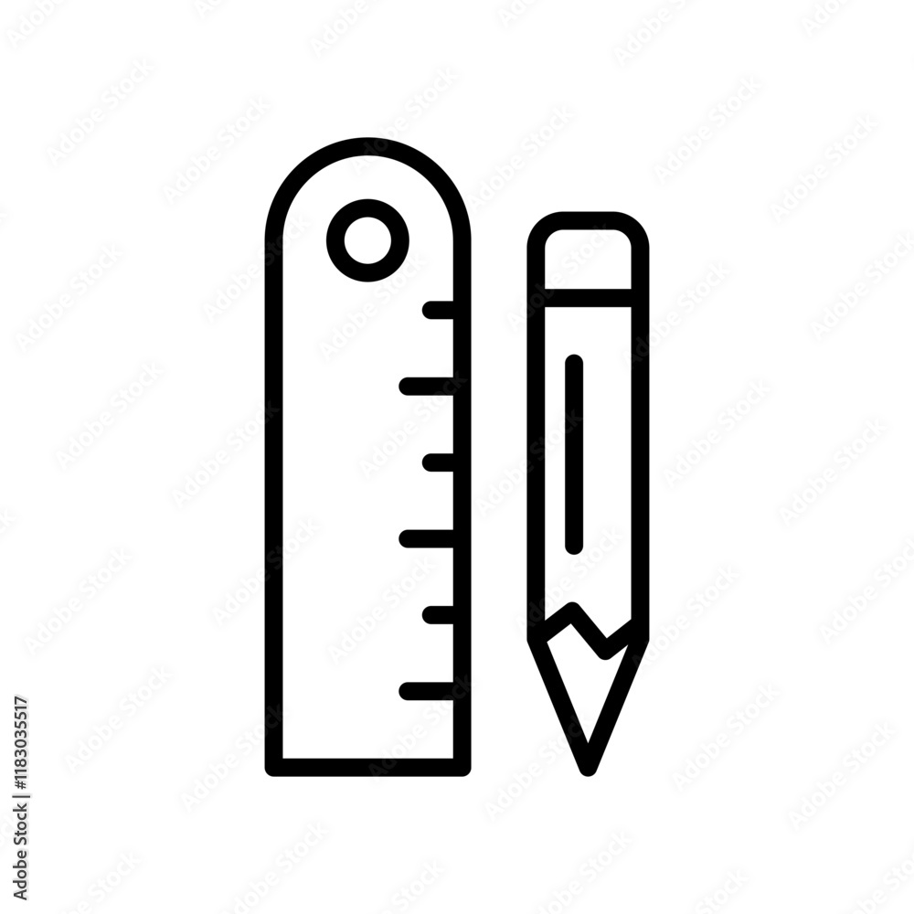 ruler and pencil icon line vector design template with trendy style ruler and pencil icon line vector design template with trendy style