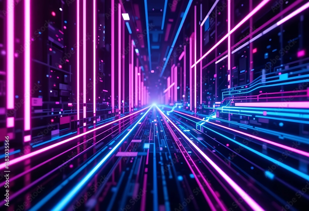 Fototapeta premium Abstract Neon Lines Forming A Futuristic Corridor