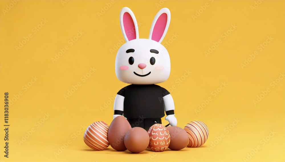 Obraz premium easter bunny standing with a bunch of easter eggs of various pastel colors