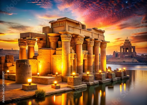 Kom Ombo Temple, Egypt: Ancient Egyptian Mythology, Double Temple, Sobek God, Bokeh Effect photo