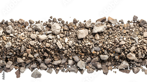 Coarse asphalt texture with smooth soil and pebbles and stone isolated on white background