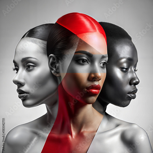 Abstract art compositions with women. Combined portraits of women, symbolizing their life and beauty.