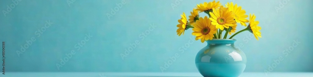 custom made wallpaper toronto digitalYellow flower stems rising above blue ceramic vase, ceramic, flowers