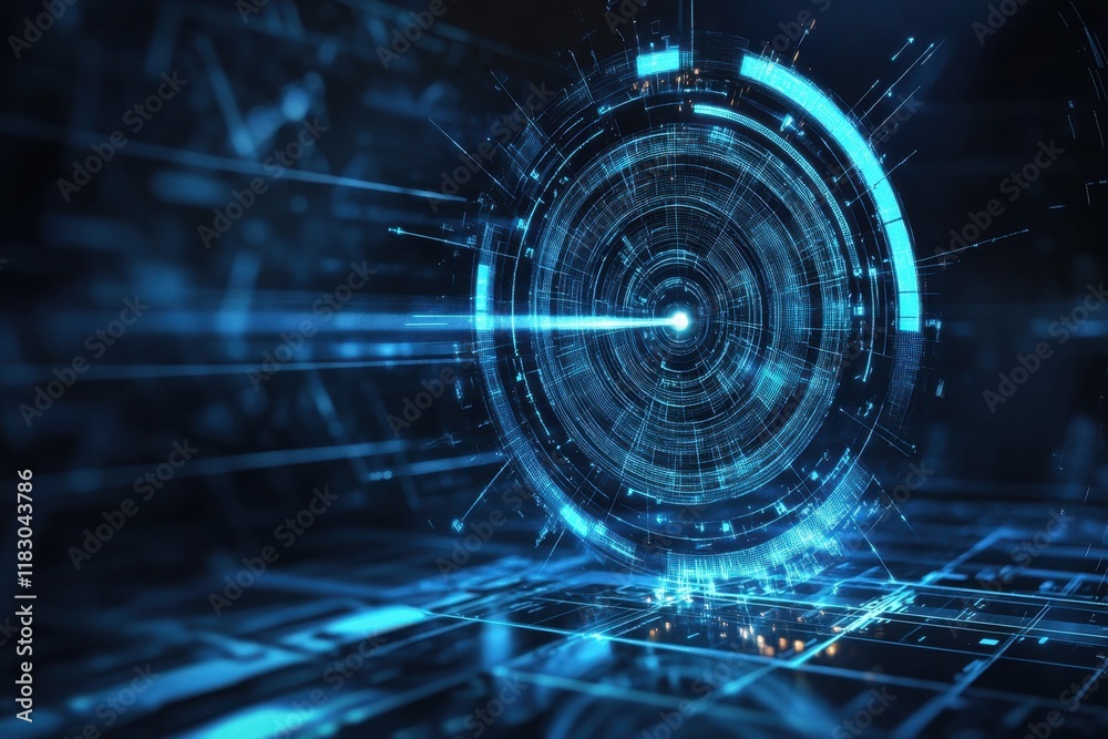 Obraz premium Dynamic holographic target visualization in a futuristic digital environment high-tech interface interactive concept for enhanced precision and engagement