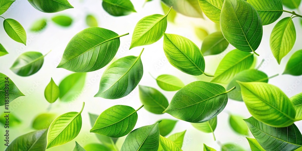 Lush Green Leaves Falling on White Background - High-Resolution Stock Photo Lush Green Leaves Falling on White Background - High-Resolution Stock Photo