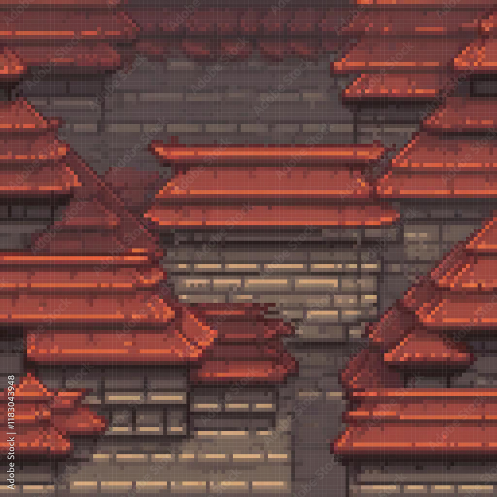 Pixel art showcasing a charming row of red roofs, perfect for retro-style decor inspiration. Pixel art showcasing a charming row of red roofs, perfect for retro-style decor inspiration.