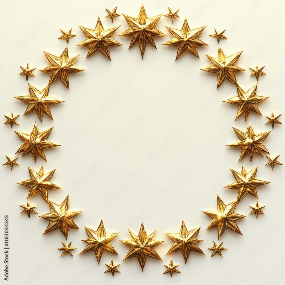 Intricate Circular Arrangement of Golden Stars with Soft Lighting on Minimalistic Background Intricate Circular Arrangement of Golden Stars with Soft Lighting on Minimalistic Background