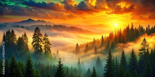 Majestic Conifers: Double Exposure Mountain Forest Photography