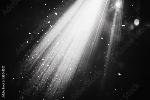 Stage light beam, dust motes, dark background, concert backdrop photo