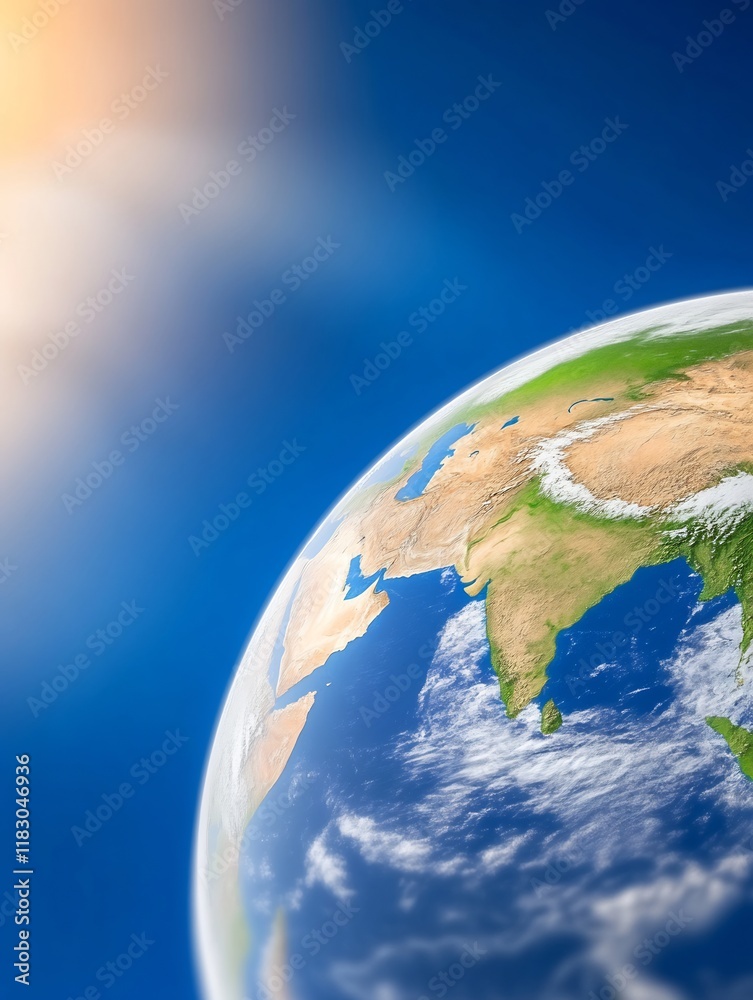 Fototapeta premium Stunning Photo: Earth Gleaming Brightly in Sunlight from Space. AI Generated