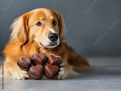 Adorable Dog Presents Heart Shaped Chocolates on Valentine s Day photo