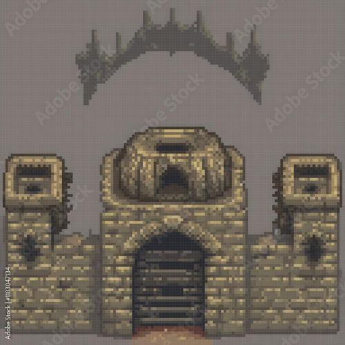 Pixel art castle screenshot with a central gate