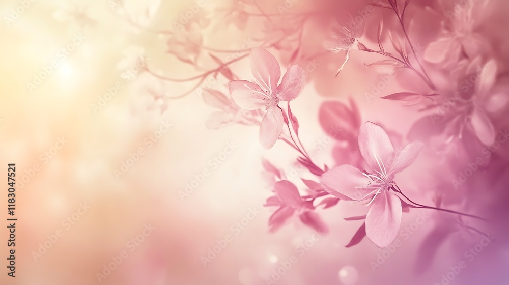 Fototapeta premium Delicate Pink Blossoms Softly Illuminated By Sunlight