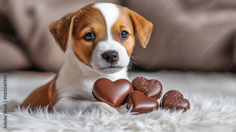 Adorable Puppy Gifting Delectable Heart Shaped Chocolates for Valentine s Day Adorable Puppy Gifting Delectable Heart Shaped Chocolates for Valentine s Day