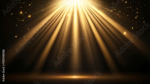 Obraz na płótnie Radiant Golden Light Beams Spreading Through Dark Space Creating Sparkling Star Effect for Cinematic Background or Artistic Presentation w salonie