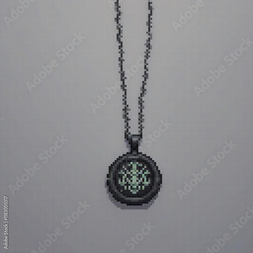 Glowing green necklace with a compass, perfect for nighttime adventures.