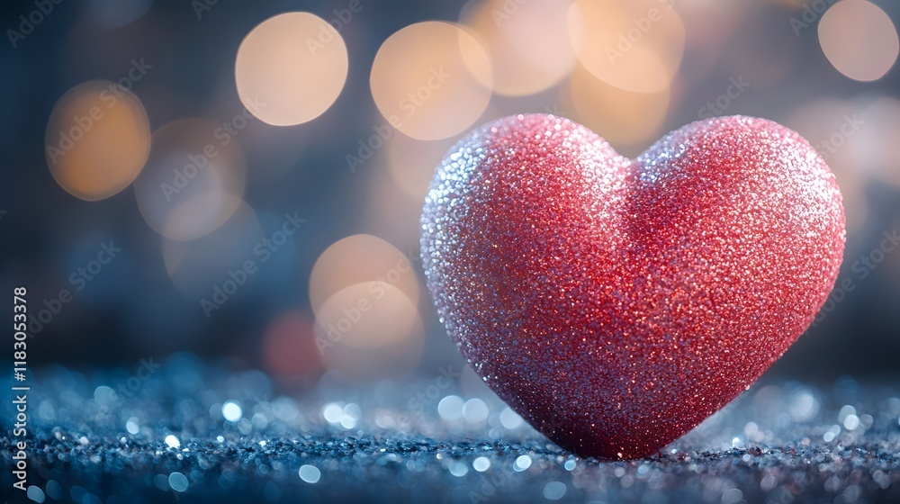 Obraz premium Shimmering Red Heart with Dreamy Bokeh Backdrop for Valentine s Day