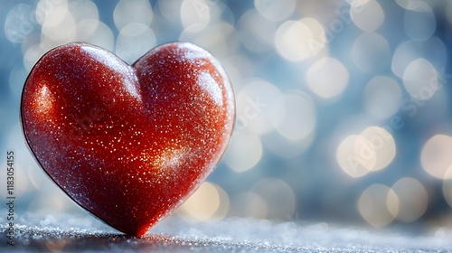 Sparkling Red Heart with Blurred Bokeh Background for Valentine s Day