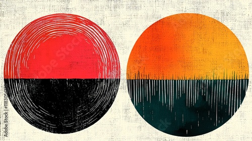 Abstract Circular Artwork Featuring Red Orange Black and White photo