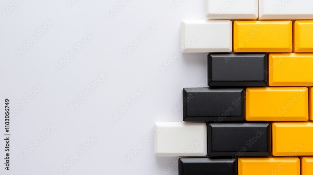 Vibrant Color Block Photo Mockup: Boldly Contrasting Black, White, and Yellow Tiles on a Clean Background. AI Generated Vibrant Color Block Photo Mockup: Boldly Contrasting Black, White, and Yellow Tiles on a Clean Background. AI Generated