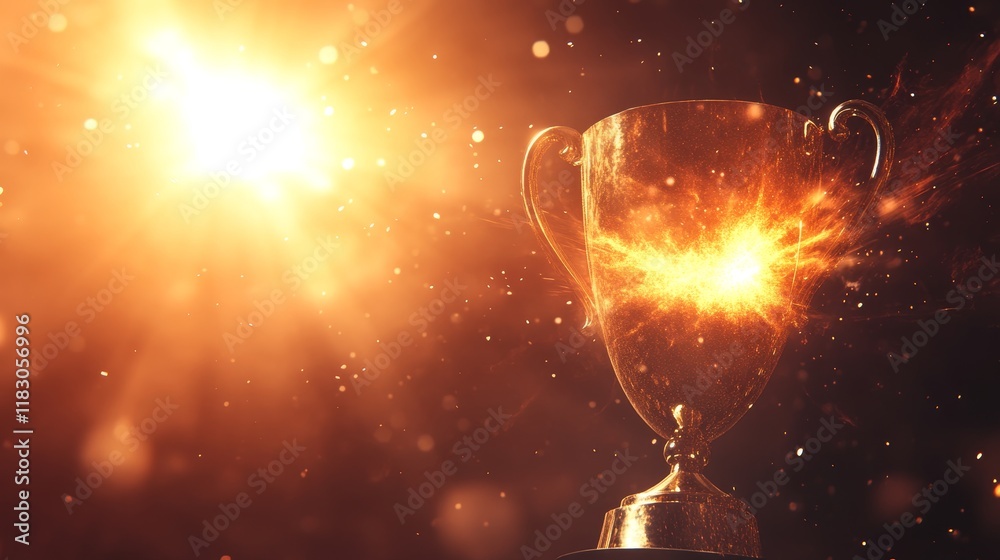 Shining Trophy Against a Bright Glare with Sparkles in the Background, Symbolizing Achievement, Success, Victory, and Celebration for Sports or Competition Shining Trophy Against a Bright Glare with Sparkles in the Background, Symbolizing Achievement, Success, Victory, and Celebration for Sports or Competition