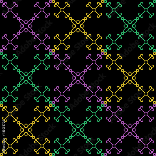 Kasuti india stitch embroidery needlework for fabric background paper wallpaper tiles seamless artwork simple geometric printed  pattern design