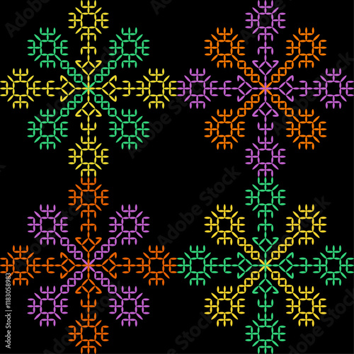 Kasuti india stitch embroidery needlework for fabric background paper wallpaper tiles seamless artwork simple geometric printed  pattern design