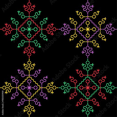 Kasuti india stitch embroidery needlework for fabric background paper wallpaper tiles seamless artwork simple geometric printed  pattern design