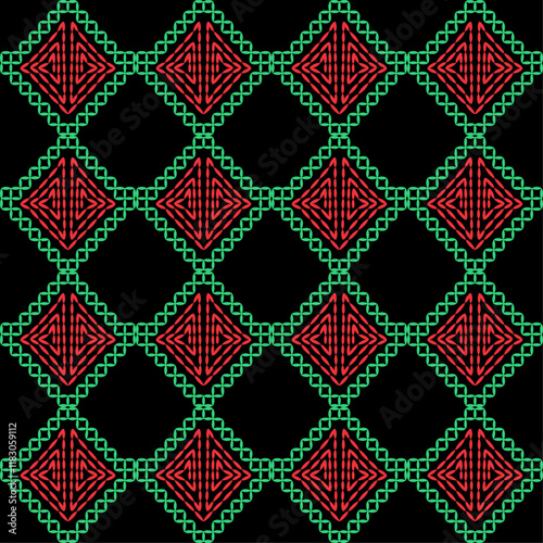 Kasuti india stitch embroidery needlework for fabric background paper wallpaper tiles seamless artwork simple geometric printed  pattern design
