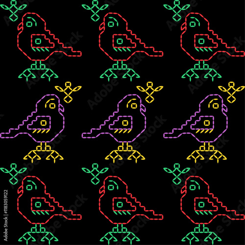 Kasuti india stitch embroidery needlework for fabric background paper wallpaper tiles seamless artwork simple geometric printed  pattern design