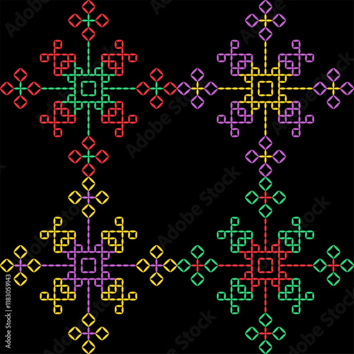 Kasuti india stitch embroidery needlework for fabric background paper wallpaper tiles seamless artwork simple geometric printed  pattern design