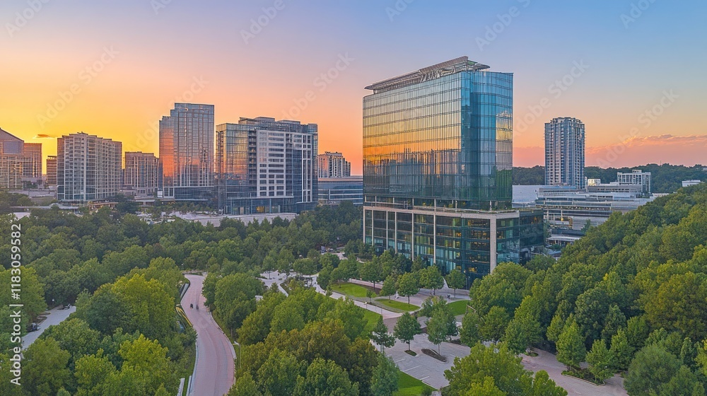 Fototapeta premium Golden hour light casting long shadows on a minimalist urban skyline